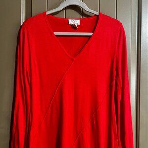 OSO Casuals Red Long Sleeve Tunic Top | Size S | Lightweight Knit